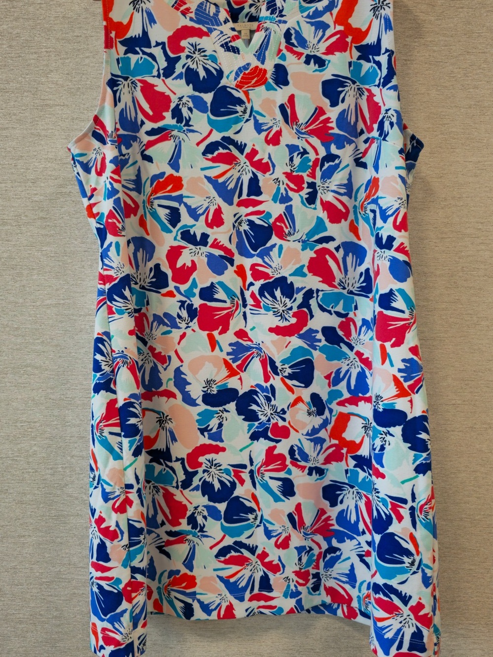 Talbots Knit Sleeveless Floral Shift Dress in Blue, Red, Pink, White
